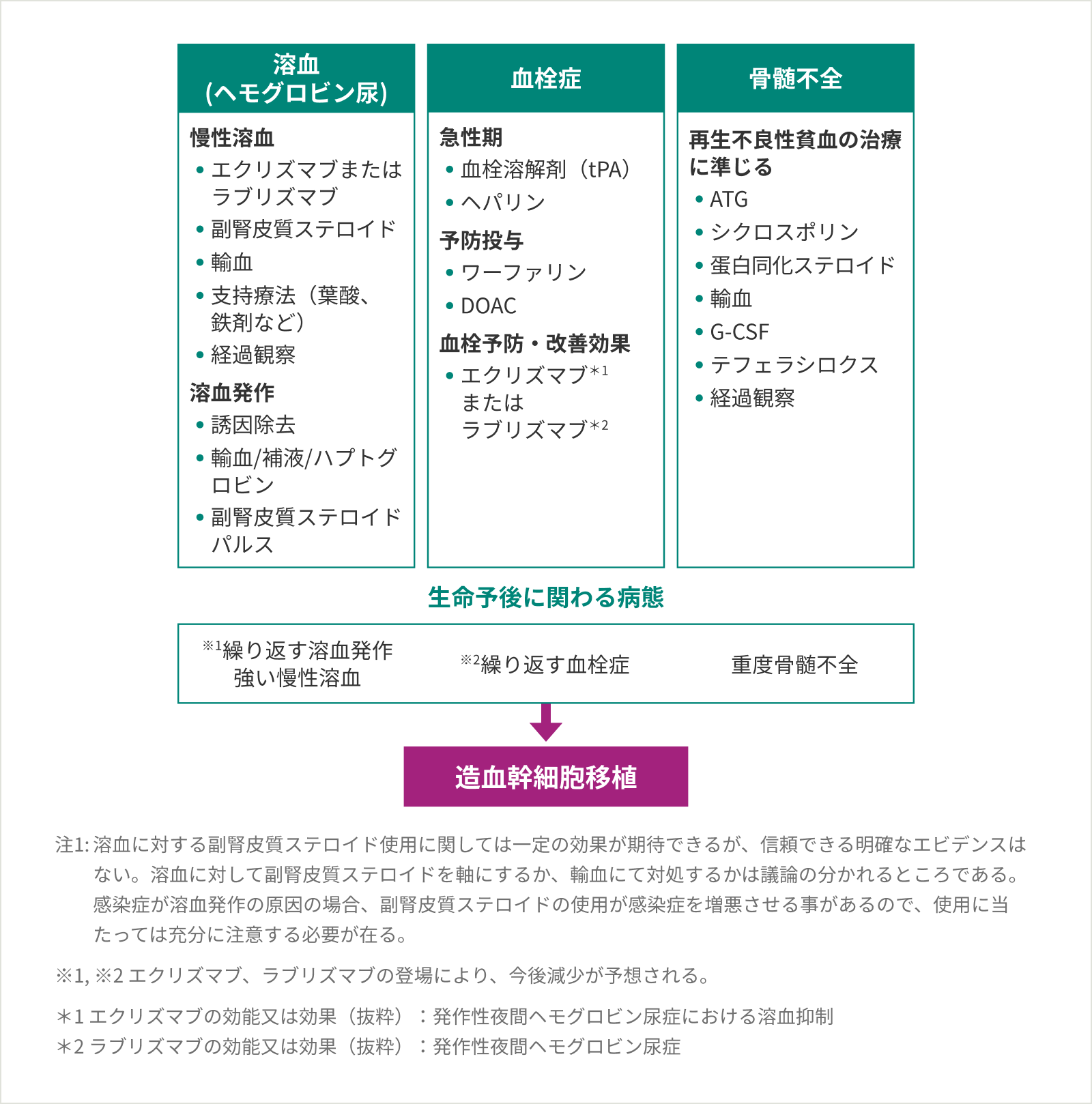 図2：PNH の病態別治療方針